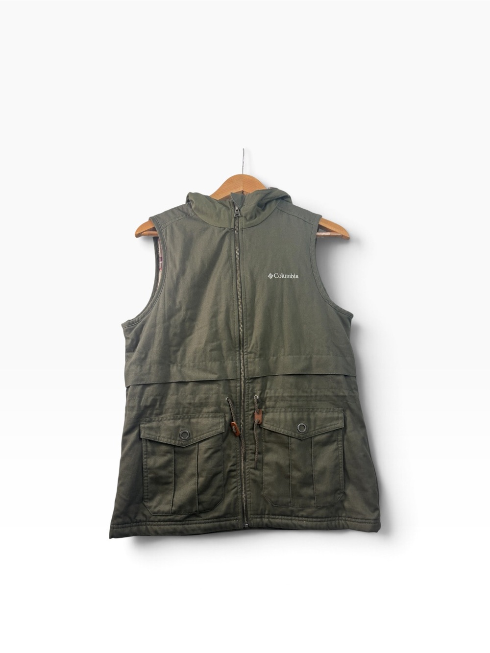 Columbia Vest Green Hooded Lined Zip Utility Vest w/ Pockets Womens Size Small
